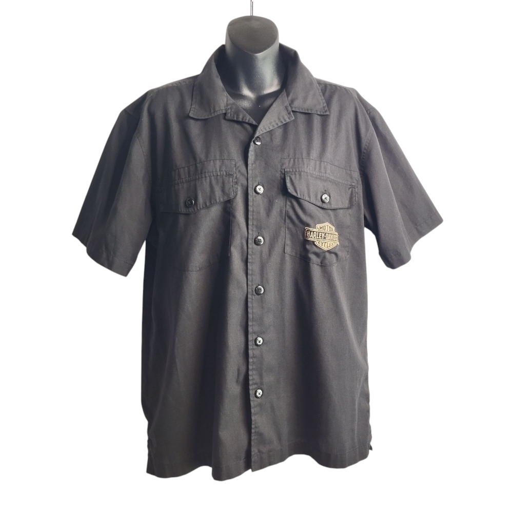 Harley-Davidson Men's Dark Gray Shortsleeve Button Up Biker Shirt Size M